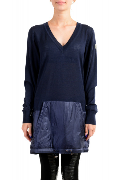 Moncler Women's Blue 100% Wool V-Neck Pullover Sweater