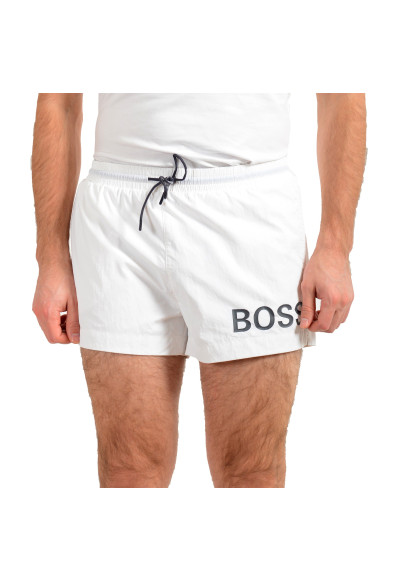 Hugo Boss Men's "Mooneye" White Logo Print Swim Board Shorts