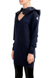 Moncler Women's Blue 100% Wool Hooded V-Neck Pullover Sweater: Picture 3