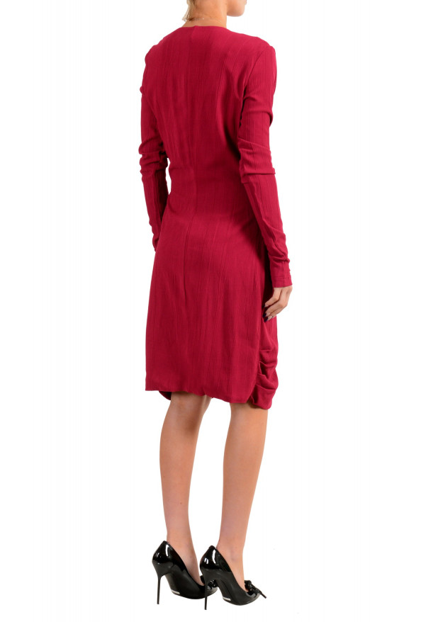 Just Cavalli Women's Deep Red V-Neck Long Sleeves Shift Dress : Picture 3