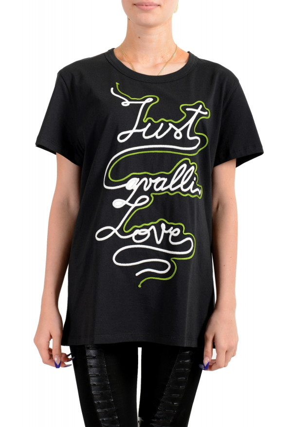 Just Cavalli Women's Black Embroidered Short Sleeve Crewneck T-Shirt
