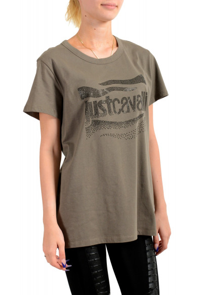 Just Cavalli Women's Olive Embellished Short Sleeve Crewneck T-Shirt : Picture 2