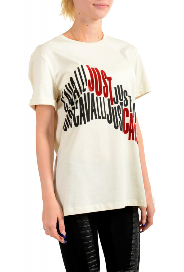 Just Cavalli Women's Beige Logo Print Short Sleeve Crewneck T-Shirt : Picture 2