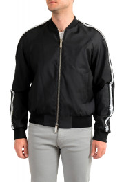Dsquared2 Men's Black Wool Silk Embellished Full Zip Windbreaker Jacket
