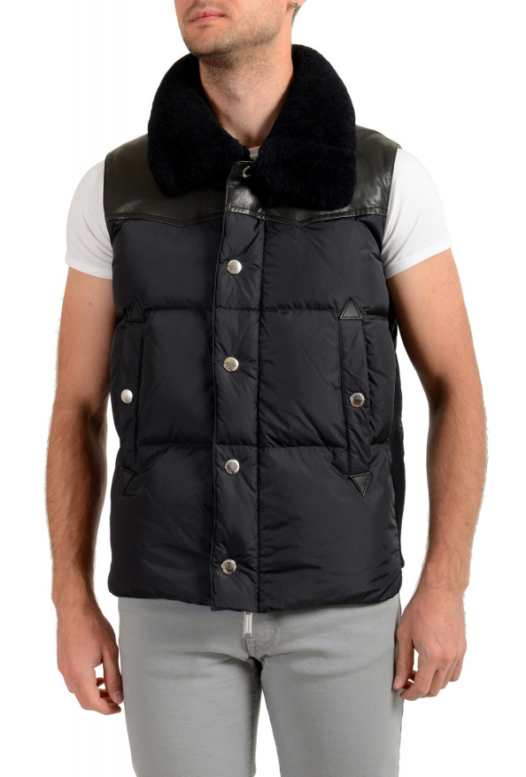 Dsquared2 Men's Down Leather Trimmed Real Fur Collar Button Down Vest