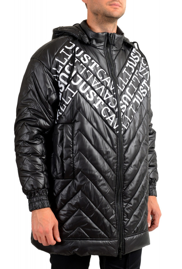 Just Cavalli Men's Black Logo Print Hooded Full Zip Parka Jacket : Picture 2