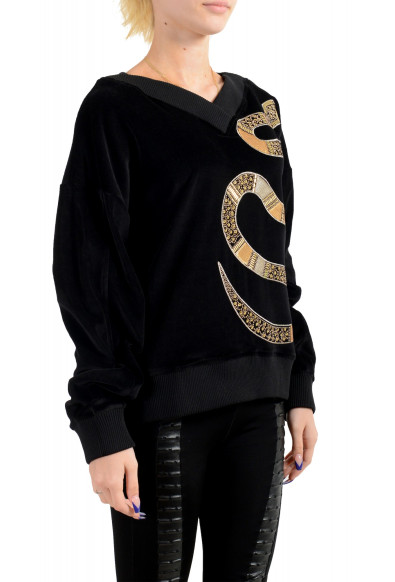 Just Cavalli Women's Black Logo Crewneck Ruffled Sweatshirt
