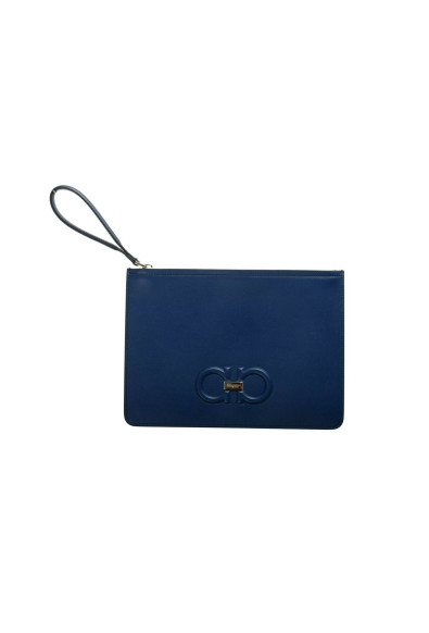 Salvatore Ferragamo Women's Blue 100% Leather Logo Wristlet Clutch Bag