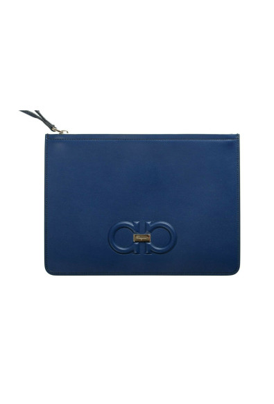 Salvatore Ferragamo Women's Blue 100% Leather Logo Wristlet Clutch Bag: Picture 2