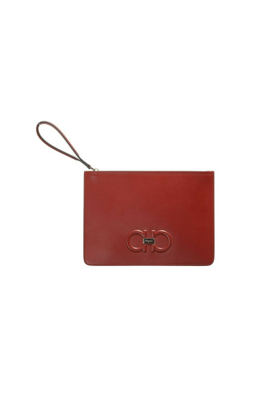Salvatore Ferragamo Women's Red 100% Leather Logo Wristlet Clutch Bag