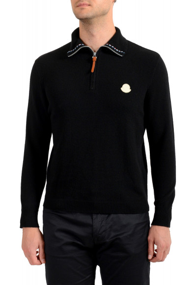 Moncler Men's Black 1/3 Zip Turtleneck Wool Cashmere Sweater 