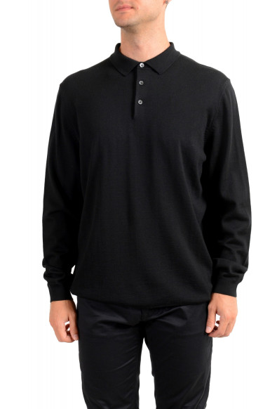 Hugo Boss "Bono_GSU" Men's 100% Wool Black Polo Style Sweater 