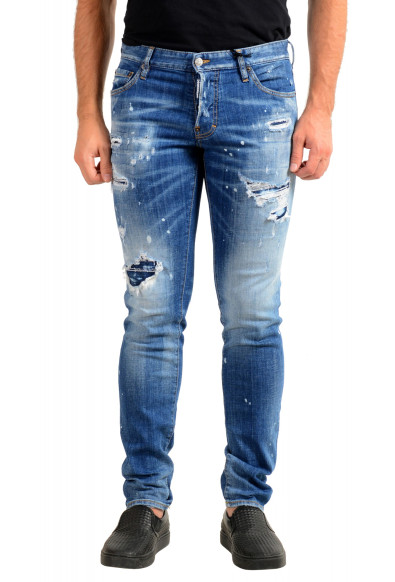 Dsquared2 Men's "Slim Jean" Blue Distressed Straight Leg Jeans 