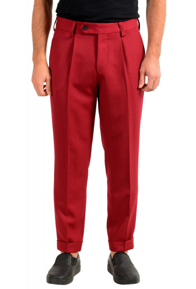 Hugo Boss Men's "Porto" Red Wool Pleated Casual Pants