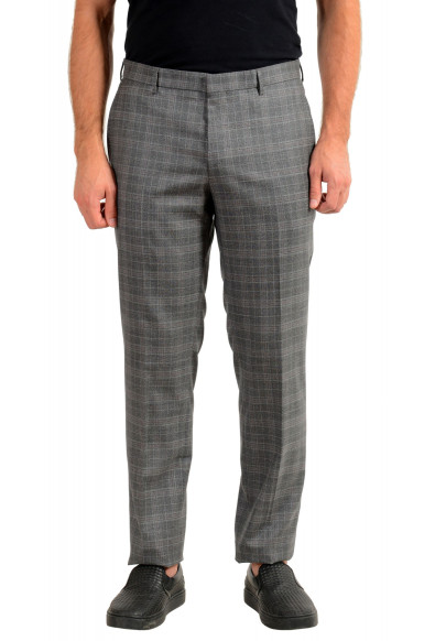Hugo Boss Men's "Novan6/Be" Slim Fit Gray 100% Wool Plaid Flat Front Dress Pants