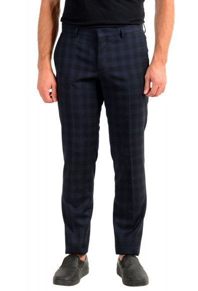Hugo Boss Men's "Getlin182" Blue Plaid 100% Wool Flat Front Dress Pants