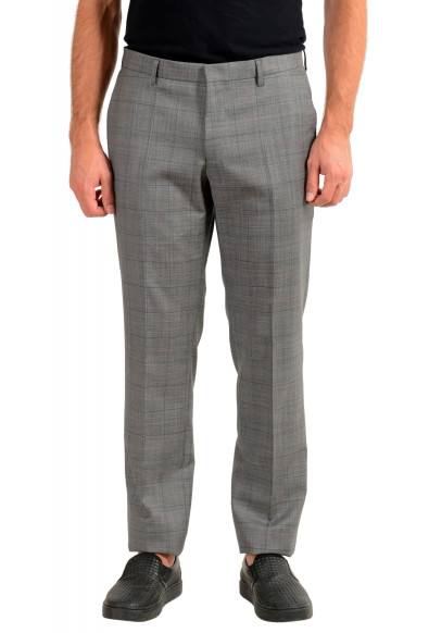 Hugo Boss Men's "Getlin182" Slim Fit Gray 100% Wool Plaid Flat Front Dress Pants