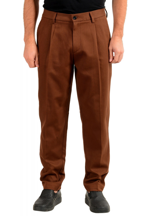 Hugo Boss Men's "Kirio-Pleats-Det" Brown Striped Casual Pants 