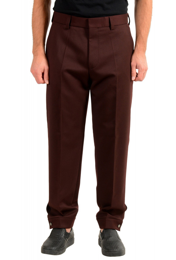 Hugo Boss Men's "Peet" Burgundy Wool Striped Flat Front Pants