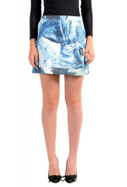 Just Cavalli Women's Blue Graphic Print A-Line Mini Skirt