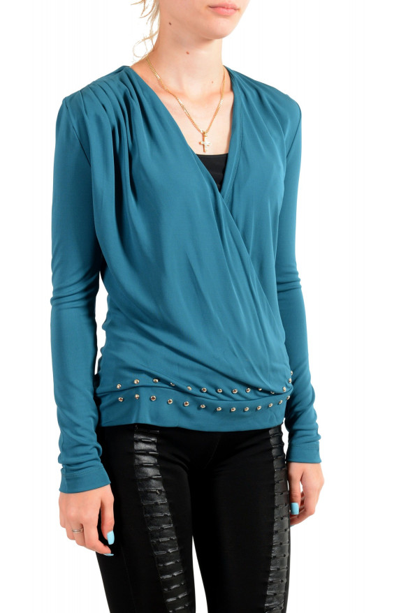 Just Cavalli Women's Pine Green Deep V-Neck Blouse Top : Picture 2
