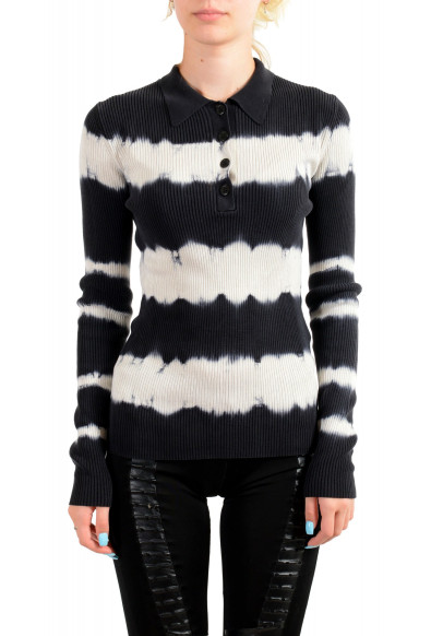 Versace Women's Multi-Color 100% Silk Striped Polo Style Sweater 
