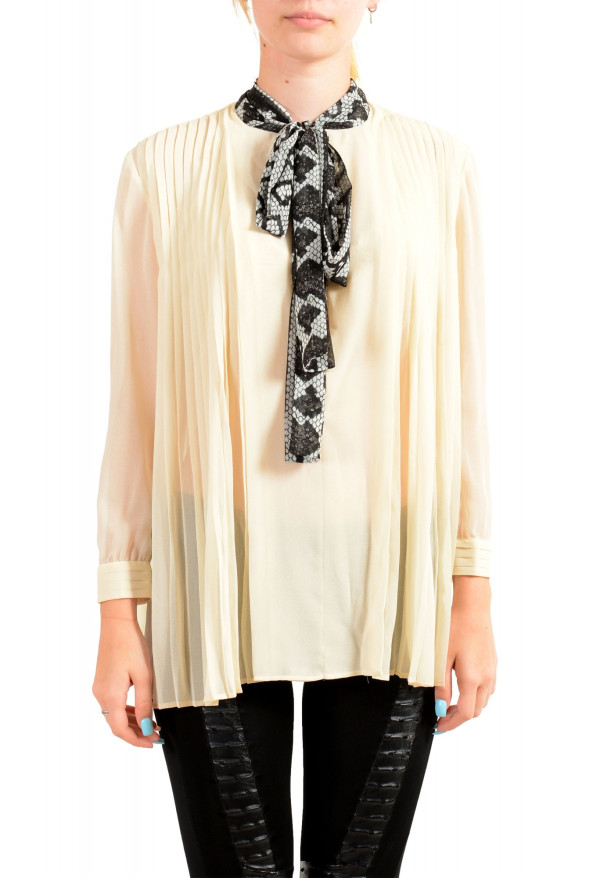 Just Cavalli Women's Beige Scarf Decorated Pleated Blouse Top