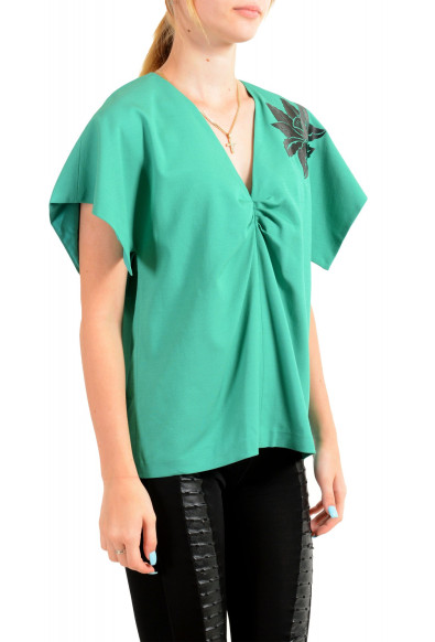 Just Cavalli Women's Emerald Green Wool Short Sleeve Blouse Top: Picture 2