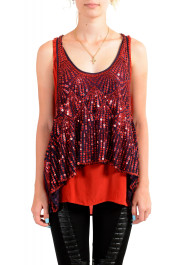 Just Cavalli Women's Red Sequin Embellished Blouse Top