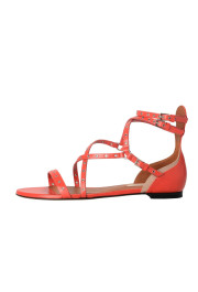 Valentino Garavani Women's Leather Orange Strappy Flat Sandals Shoes: Picture 2