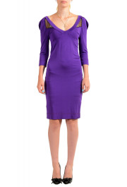 Just Cavalli Women's Purple Deep V-Neck 3/4 Sleeve Bodycon Dress