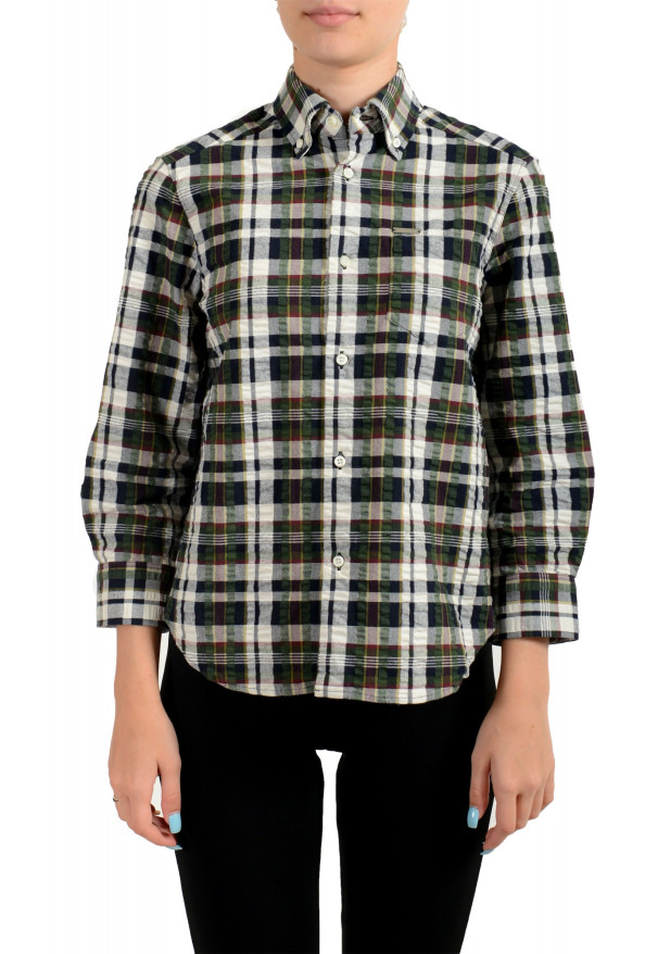 Dsquared2 Women's Plaid Multi-Color 3/4 Sleeve Button Down Shirt Top
