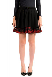 Just Cavalli Women's Black Wool Pleated A-Line Mini Skirt