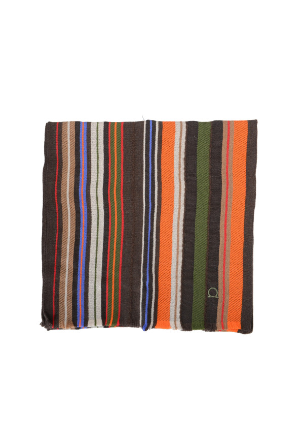 Salvatore Ferragamo Multi-Color 100% Wool Striped Logo Print Shawl Scarf: Picture 2