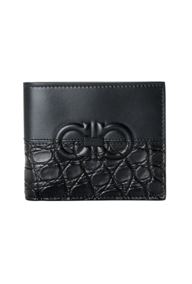 Salvatore Ferragamo Men's Black Croc Print 100% Leather Bifold Wallet