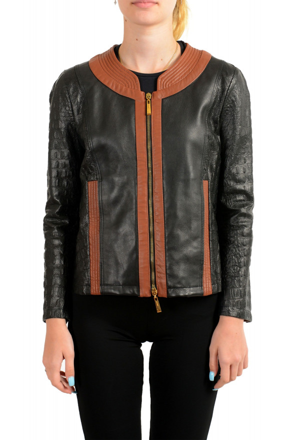 Just Cavalli Women's Perforated 100% Leather Bomber Jacket 