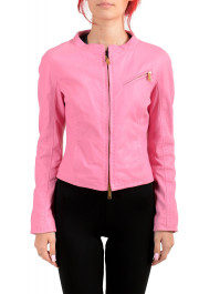 Dsquared2 Women's Pink 100% Leather Full Zip Bomber Jacket 