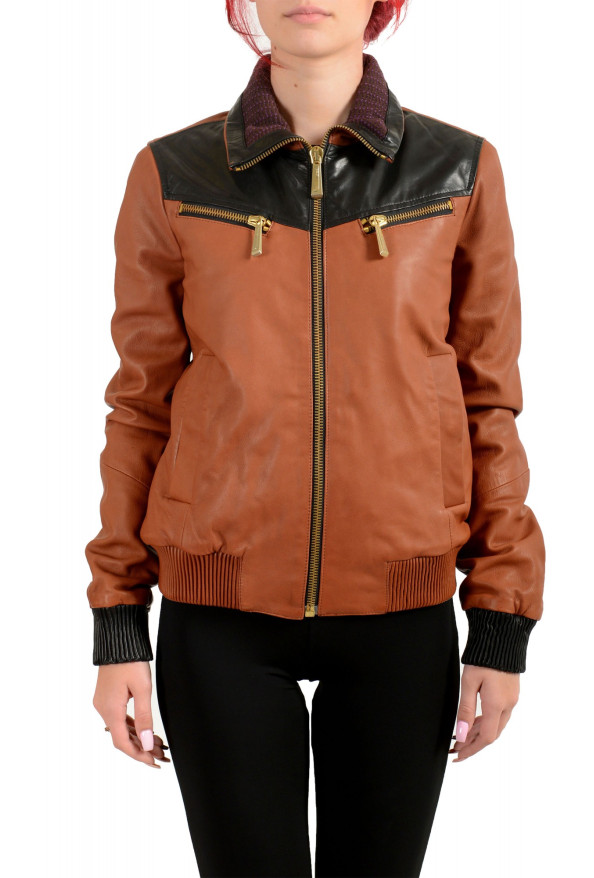 Just Cavalli Women's 100% Leather Full Zip Bomber Jacket 