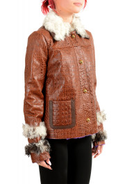 Just Cavalli Women's 100% Leather Lamb Fur Trimmed Brown Jacket : Picture 2