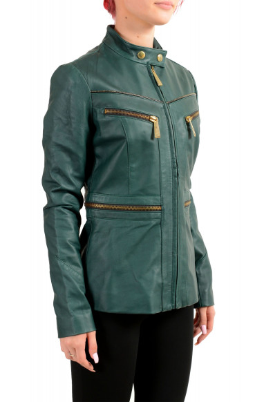 Just Cavalli Women's 100% Leather Green Full Zip Bomber Jacket : Picture 2