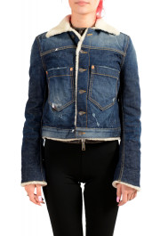 Dsquared2 Women's Denim & Leather Fur Full Zip Shearling Jacket 