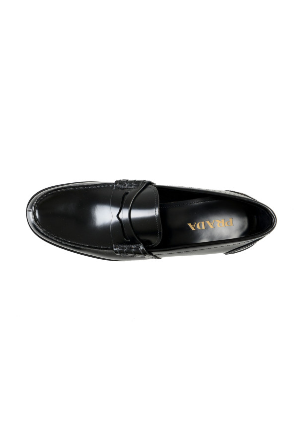 Prada Men's Black Polished Leather Loafers Slip On Shoes: Picture 7