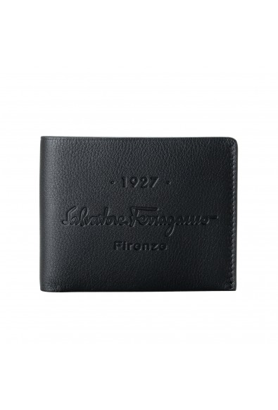 Salvatore Ferragamo Men's Logo Print Black Pebbled Leather Bifold Wallet