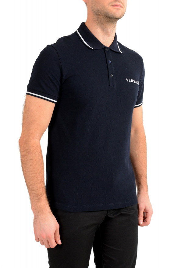 Versace Men's Navy Blue Logo Print Short Sleeve Polo Shirt: Picture 2