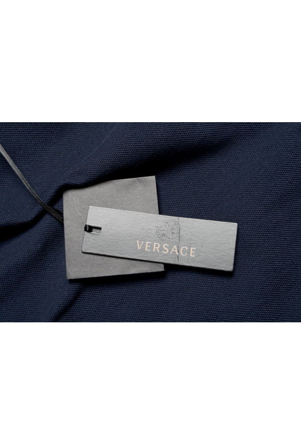 Versace Men's Navy Blue Logo Print Short Sleeve Polo Shirt: Picture 5
