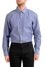 Hugo Boss Men's Jenno Slim Fit Linen Blue Long Sleeve Dress Shirt: Picture 4