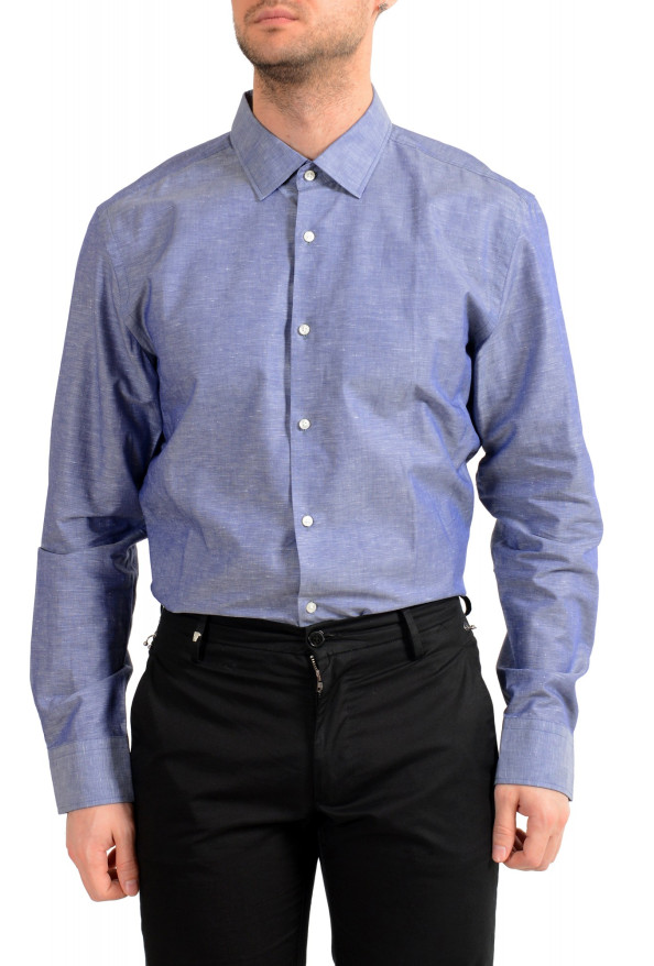 Hugo Boss Men's Jenno Slim Fit Linen Blue Long Sleeve Dress Shirt: Picture 4