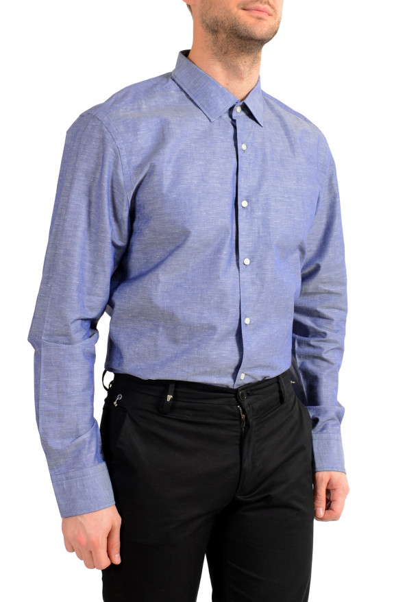 Hugo Boss Men's Jenno Slim Fit Linen Blue Long Sleeve Dress Shirt