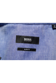 Hugo Boss Men's Jenno Slim Fit Linen Blue Long Sleeve Dress Shirt: Picture 9