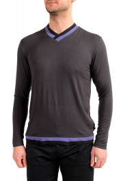 Armani Collezioni Men's Gray V-Neck Pullover Sweater